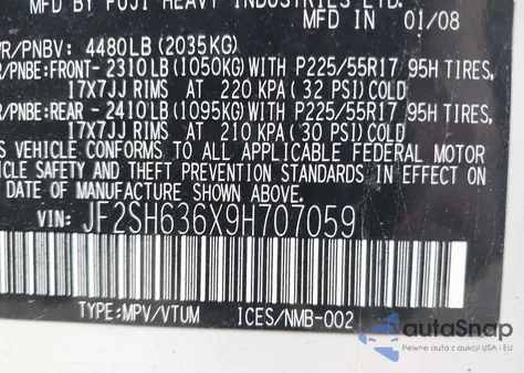 2009 Subaru Forester 2.5X z USA, uszkodzony, nr VIN JF2SH636X9H707059